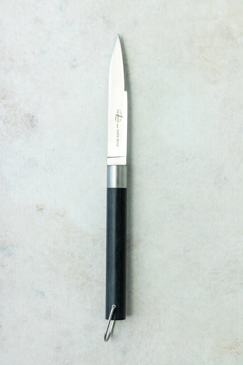 Cuchillo de carne « Café Bras » diseñado por Michel Bras, mango de fibra vegetal compuesta negra, longitud total 22 cm, acabado mate