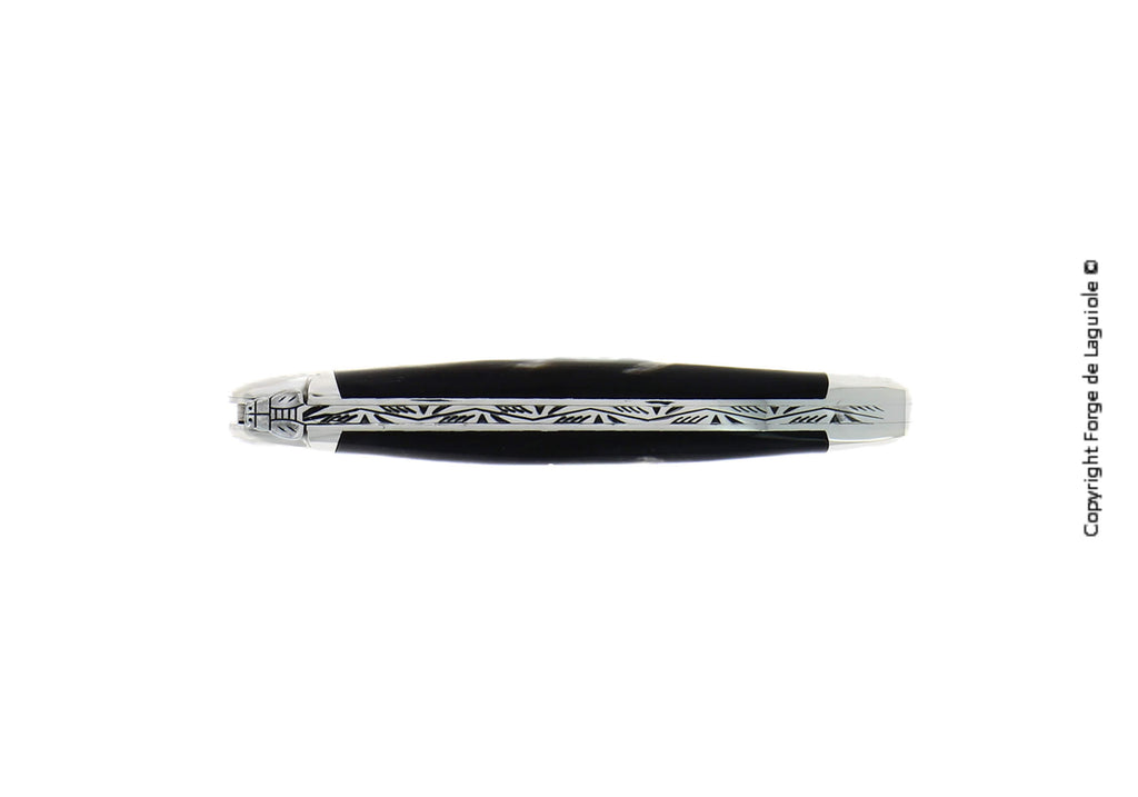 Navaja plegable Forge De Laguiole, 11 cm, mango con punta de cuerno oscuro, acabado brillante