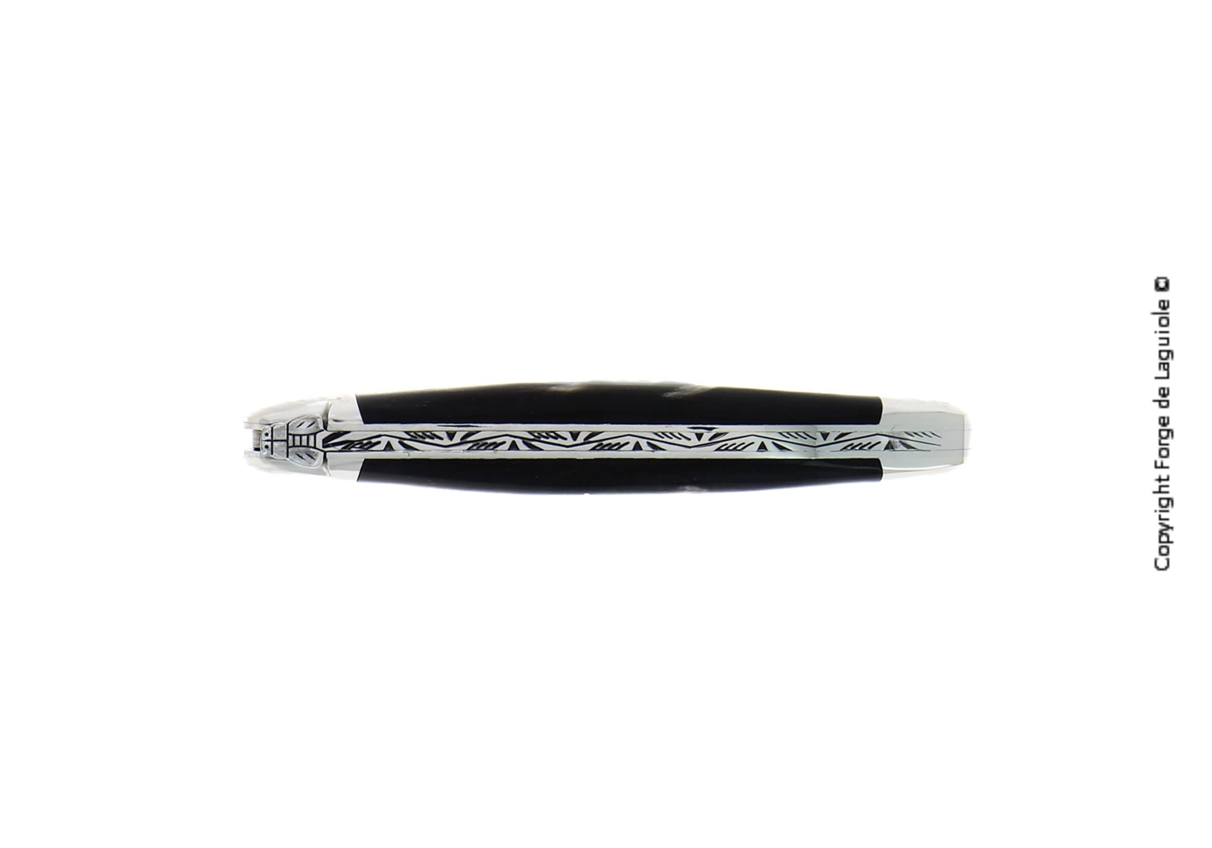 Navaja plegable Forge De Laguiole, 11 cm, mango con punta de cuerno oscuro, acabado brillante