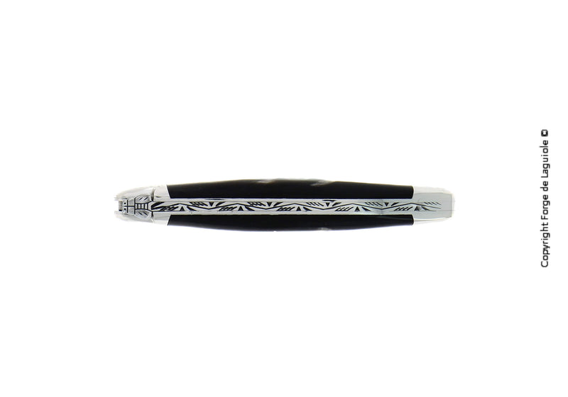 Navaja plegable Forge De Laguiole, 11 cm, mango con punta de cuerno oscuro, acabado brillante
