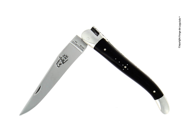 Navaja plegable Forge De Laguiole, 11 cm, mango con punta de cuerno oscuro, acabado brillante