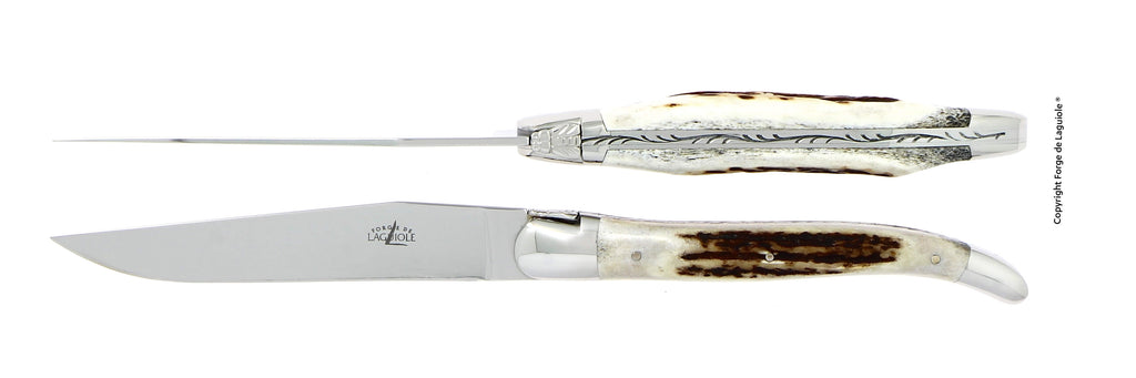 Forge De Laguiole - Mango de asta de ciervo - Hoja de acero inoxidable pulido