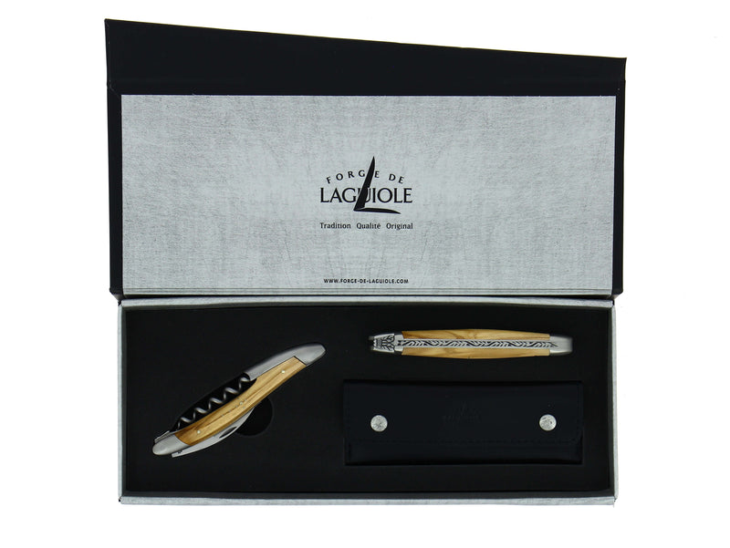 Set de regalo - Madera de olivo - Abridor de vino y navaja Sommelier - Forge De Laguiole
