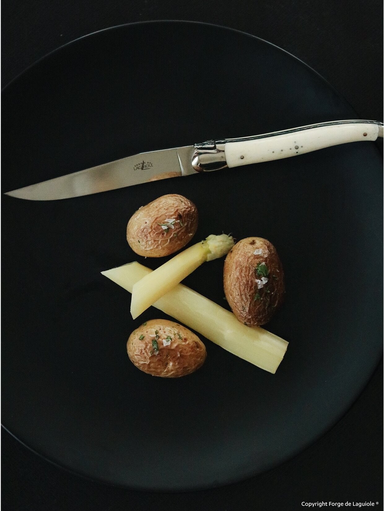 Cuchillos Forge De Laguiole con mango de hueso, 2 virolas de acero inoxidable y hoja de acero inoxidable altamente pulida