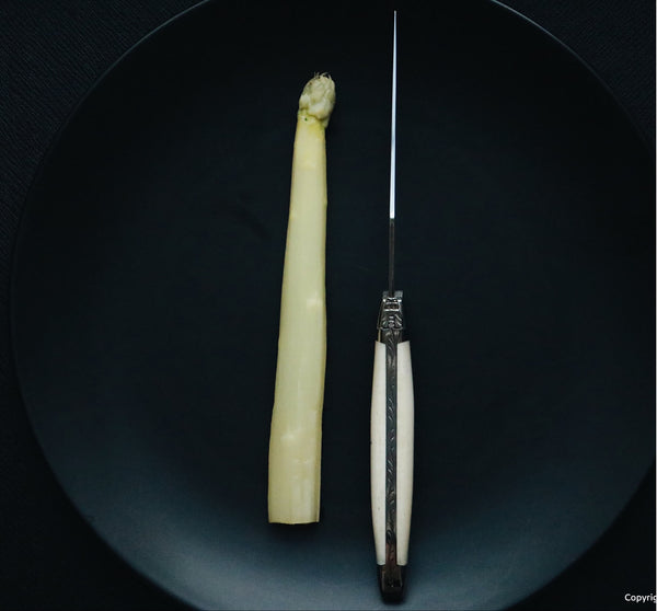 Cuchillos Forge De Laguiole con mango de hueso, 2 virolas de acero inoxidable y hoja de acero inoxidable altamente pulida